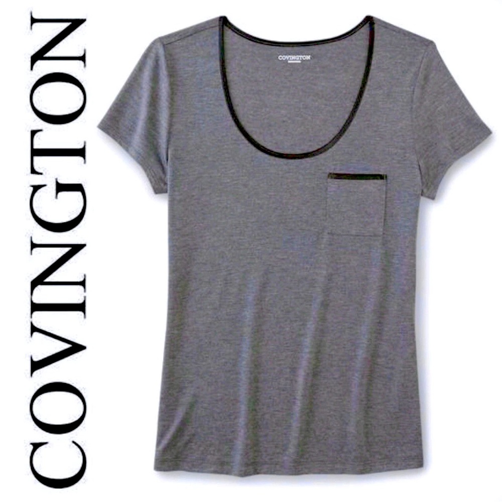 NEW COVINGTON Sleep Tee Shirt Satin Trim Large Gray Women’s